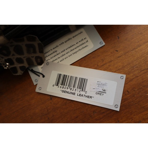 M.C. Patent Leather Blk Gray Faux Gator Print Purse Multiple Compartments Tassel - Picture 5 of 16